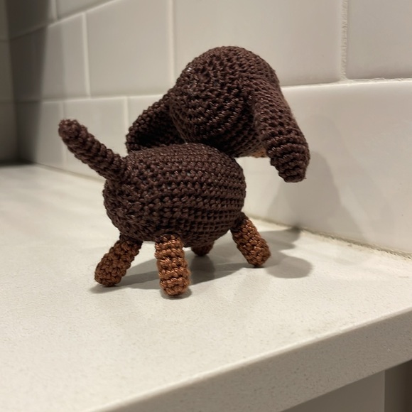 Handcrafted Dachshund Decor Amigurui Crochet Figure Dog Puppy Chocolate Brown - Picture 6 of 10